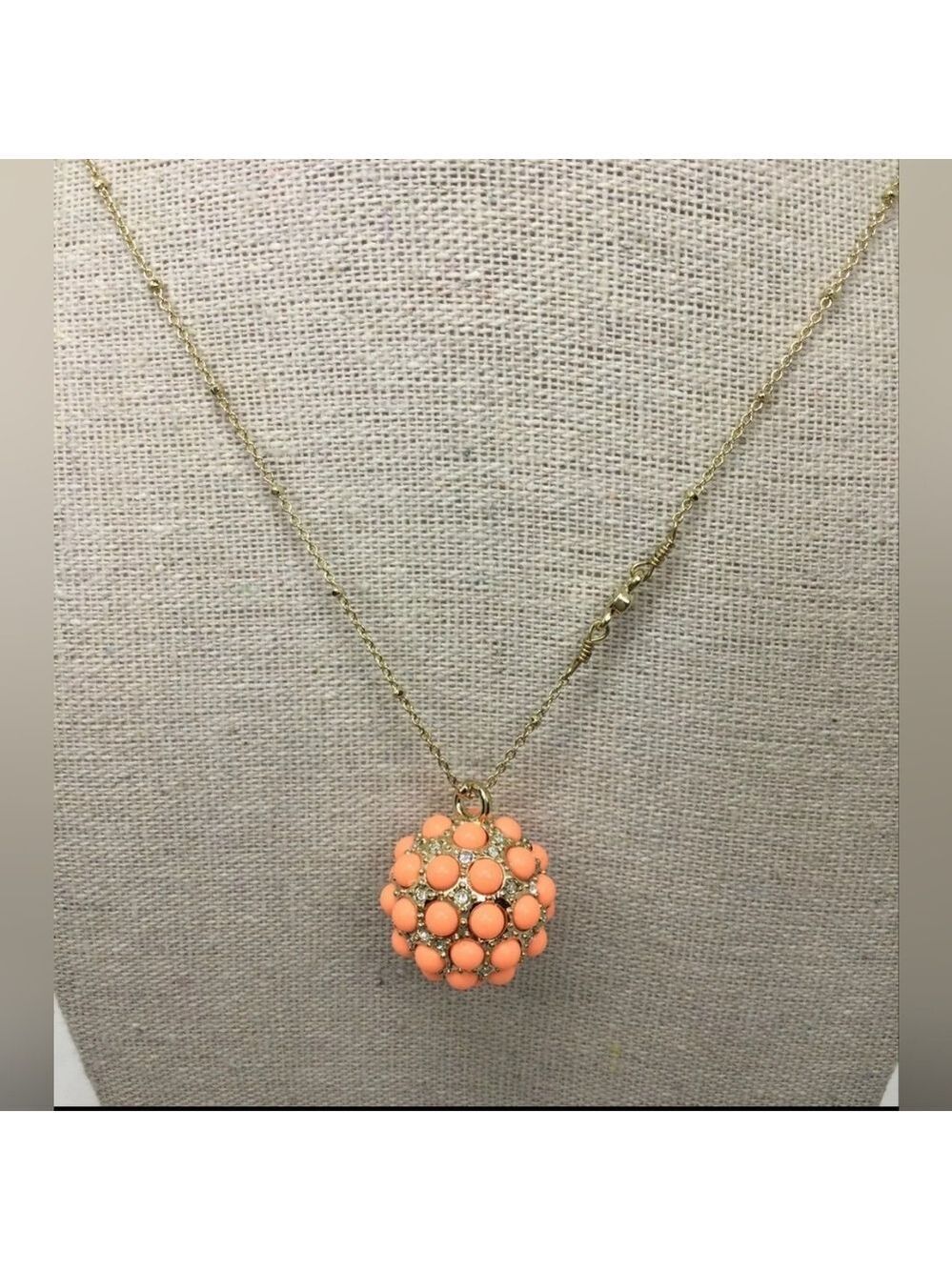 Ann Taylor Peach Rhinestone Sphere Pendant Necklace NWT